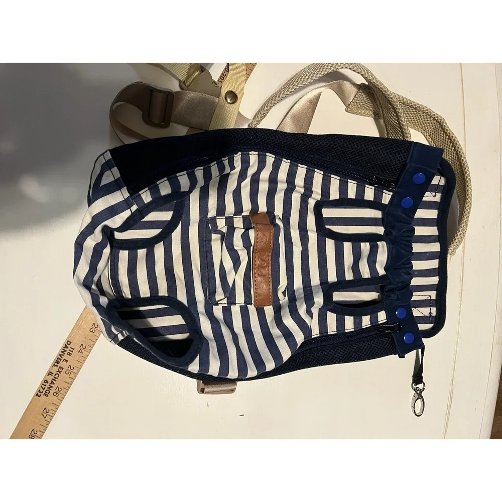COODIA Legs Out Front Pet Dog Carrier Front Chest Backpack Blue Striped XL